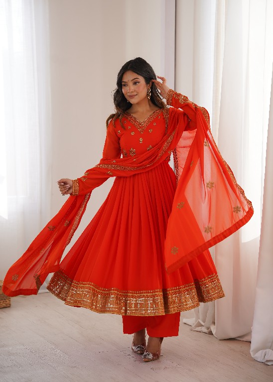 SP SERIES D.NO SP-104 WHOLESALE READYMADE FAUX GEORGETTE ANARKALI STYLE DESIGNER 3 PCS SUITS EXPORTER
