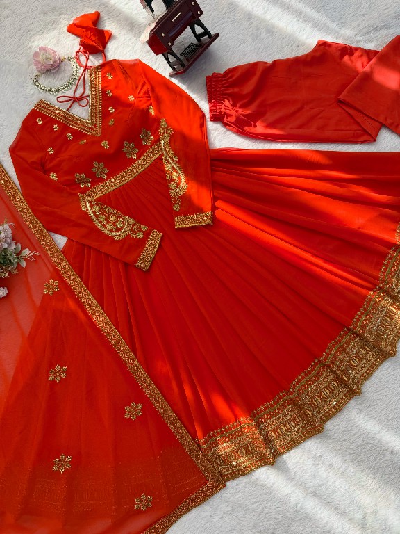 SP SERIES D.NO SP-104 WHOLESALE READYMADE FAUX GEORGETTE ANARKALI STYLE DESIGNER 3 PCS SUITS EXPORTER