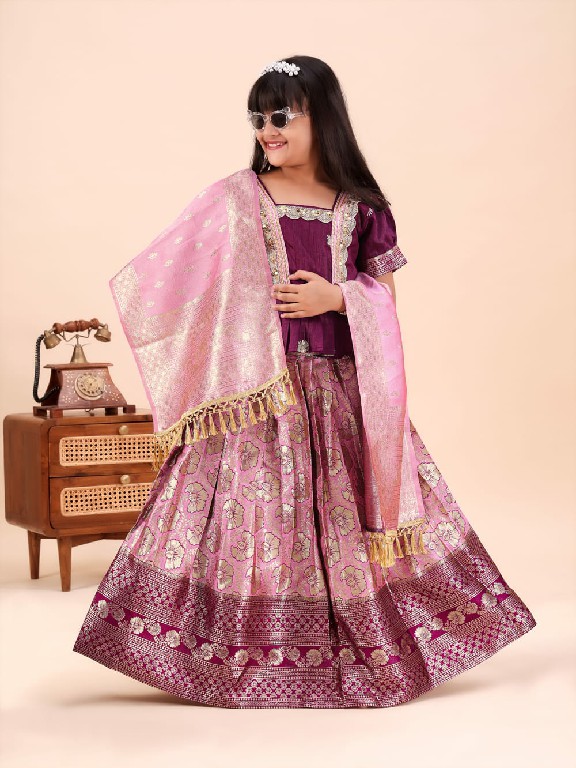 TEXTILEDEAL PRESENT READYMADE JACQUARD PATOLA STYLE LEHENGA CHOLI FOR KIDS ONLINE