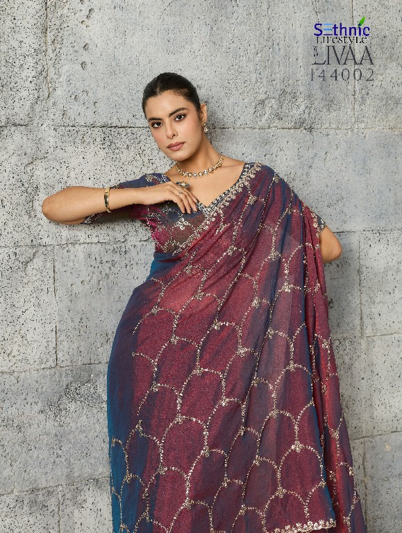 SETHNIC LIFESTYLE LIVAA WHOLESALE MOSS CHIFFON GLAMOURS STYLE SAREES FOR WOMEN ONLINE