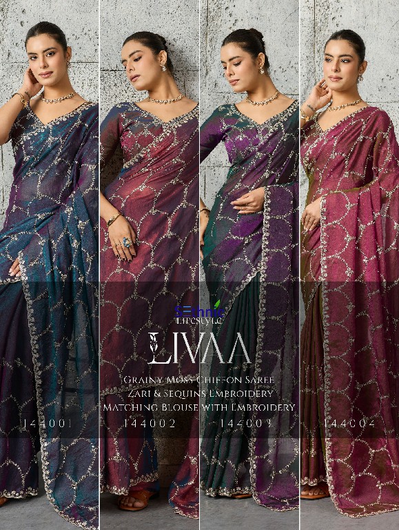SETHNIC LIFESTYLE LIVAA WHOLESALE MOSS CHIFFON GLAMOURS STYLE SAREES FOR WOMEN ONLINE