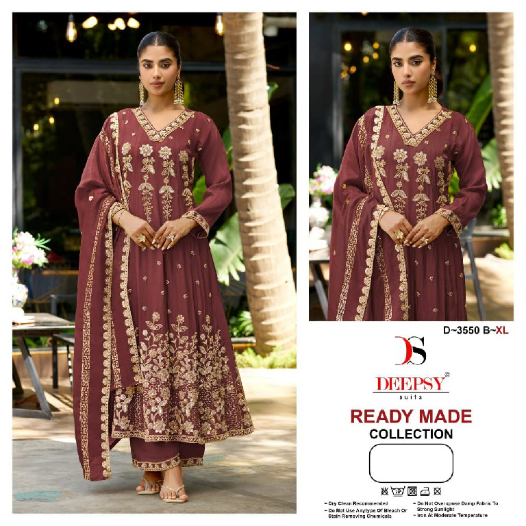DEEPSY D.NO 3550 WHOLESALE READYMADE VISCOSE TISSUE SILK ANARKALI PATTERN 3 PCS SUITS SUPPLIER
