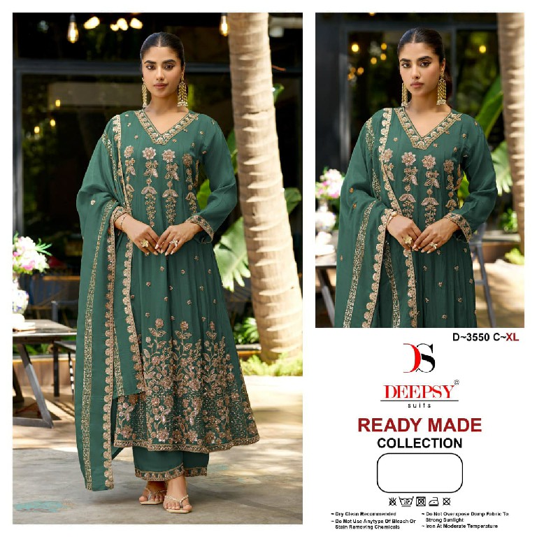 DEEPSY D.NO 3550 WHOLESALE READYMADE VISCOSE TISSUE SILK ANARKALI PATTERN 3 PCS SUITS SUPPLIER