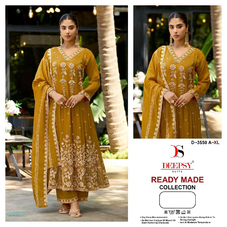 DEEPSY D.NO 3550 WHOLESALE READYMADE VISCOSE TISSUE SILK ANARKALI PATTERN 3 PCS SUITS SUPPLIER