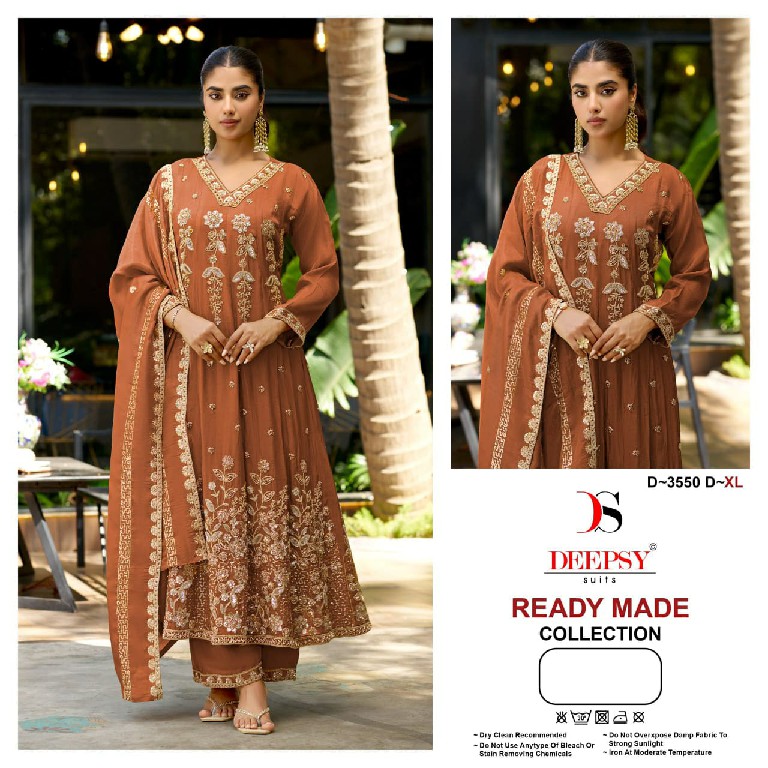 DEEPSY D.NO 3550 WHOLESALE READYMADE VISCOSE TISSUE SILK ANARKALI PATTERN 3 PCS SUITS SUPPLIER