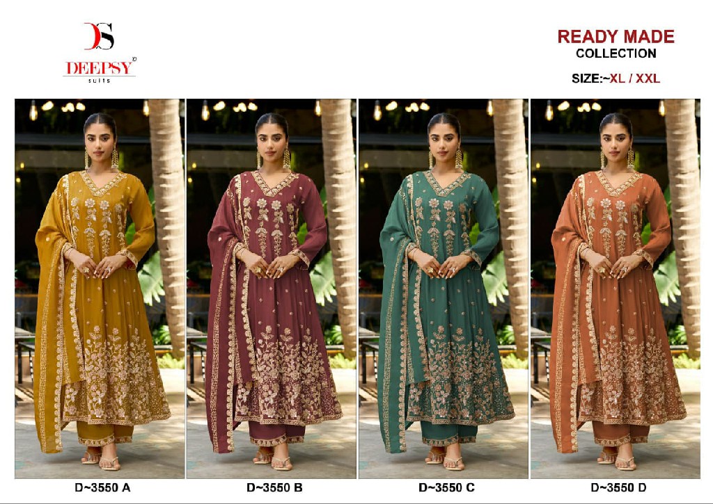 DEEPSY D.NO 3550 WHOLESALE READYMADE VISCOSE TISSUE SILK ANARKALI PATTERN 3 PCS SUITS SUPPLIER