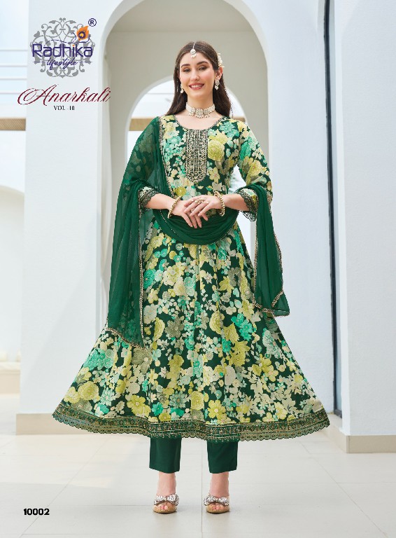 RADHIKA LIFESTYLE ANARKALI VOL 10 WHOLESALE READYMADE RAYON WITH WORK BIG SIZE TRENDING ANARKALI STYLE 3 PCS SUITS EXPORTER