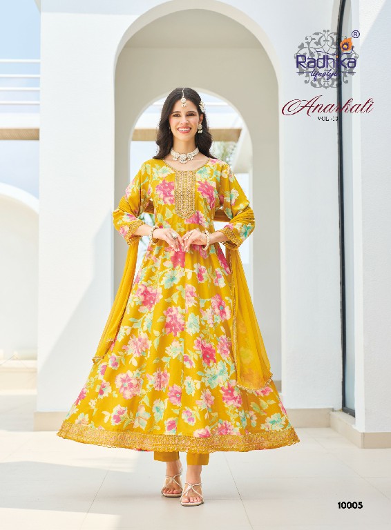 RADHIKA LIFESTYLE ANARKALI VOL 10 WHOLESALE READYMADE RAYON WITH WORK BIG SIZE TRENDING ANARKALI STYLE 3 PCS SUITS EXPORTER