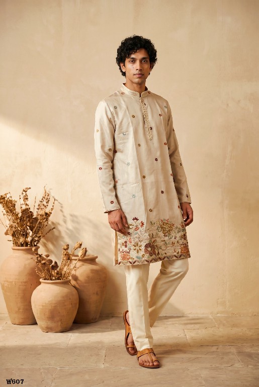 OUTLUK WEDDING COLLECTION VOL 60 WHOLESALE READYMADE EMBROIDERY WORK DESIGNER KURTA WITH PANT FOR MEN SUPPLIER