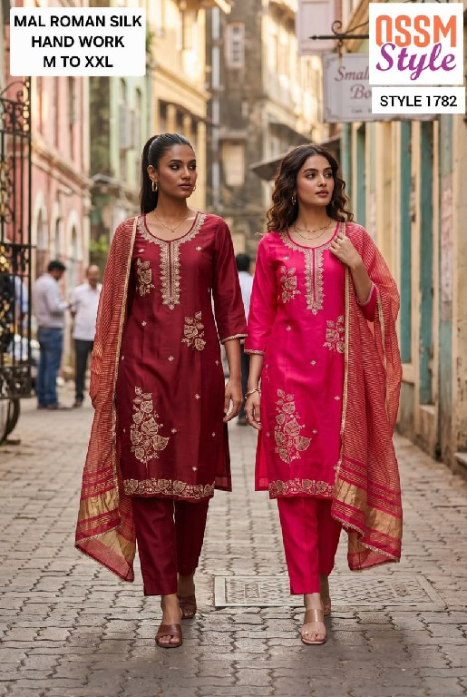OSSM STYLE D.NO 1761-1762-1782-1791 TO 1796 WHOLESALE READYMADE BEAUTIFUL STYLISH 3 PCS COMBO SET SUITS EXPORTER