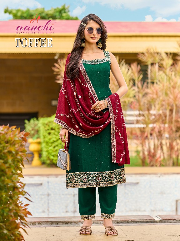 AANCHI TOFFEE WHOLESALE READYMADE VICHITRA SILK SPEGHETTI STYLE 3 PCS SUITS SUPPLIER