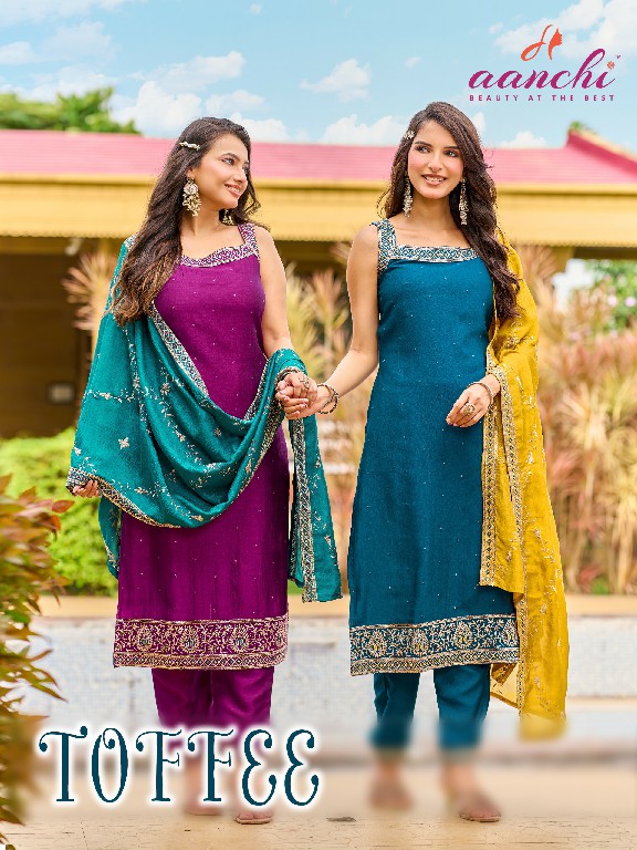 AANCHI TOFFEE WHOLESALE READYMADE VICHITRA SILK SPEGHETTI STYLE 3 PCS SUITS SUPPLIER