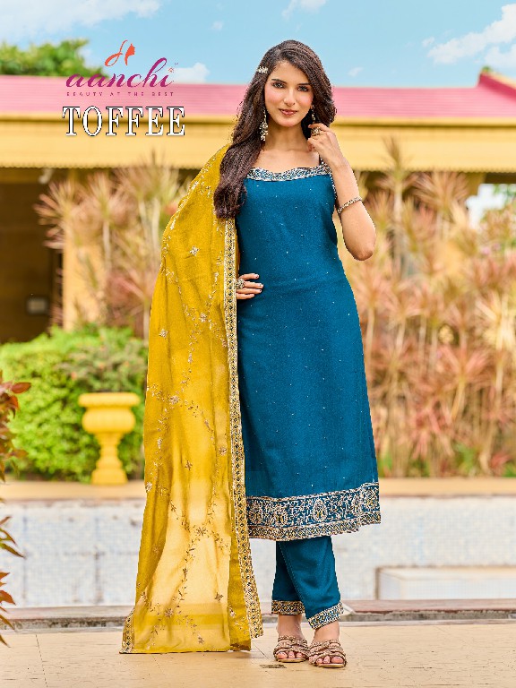 AANCHI TOFFEE WHOLESALE READYMADE VICHITRA SILK SPEGHETTI STYLE 3 PCS SUITS SUPPLIER