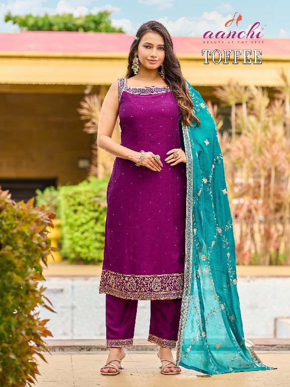 AANCHI TOFFEE WHOLESALE READYMADE VICHITRA SILK SPEGHETTI STYLE 3 PCS SUITS SUPPLIER