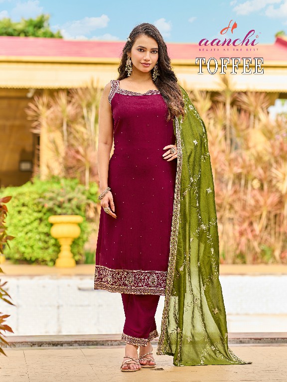AANCHI TOFFEE WHOLESALE READYMADE VICHITRA SILK SPEGHETTI STYLE 3 PCS SUITS SUPPLIER
