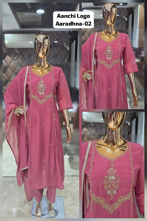 AANCHI AARADHNA WHOLESALE READYMADE MUL CHANDERI LATEST FASHION 3 PCS COMBO SET SUITS EXPORTER