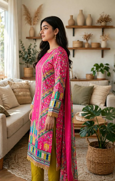 VF D.NO 70 WHOLESALE READYMADE JAPAN SATIN DIGITAL PRINT 3 PCS SUITS FOR EXPORT