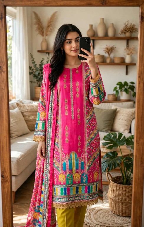VF D.NO 70 WHOLESALE READYMADE JAPAN SATIN DIGITAL PRINT 3 PCS SUITS FOR EXPORT