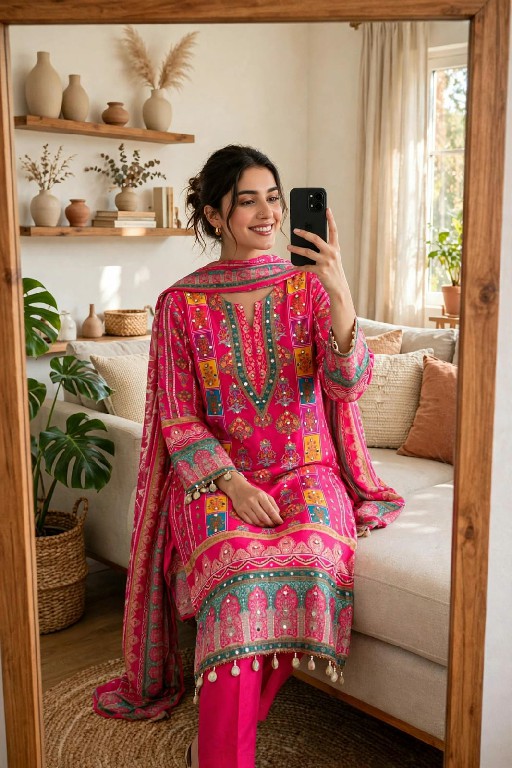 VF D.NO 70 WHOLESALE READYMADE JAPAN SATIN DIGITAL PRINT 3 PCS SUITS FOR EXPORT