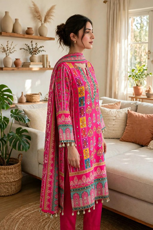 VF D.NO 70 WHOLESALE READYMADE JAPAN SATIN DIGITAL PRINT 3 PCS SUITS FOR EXPORT