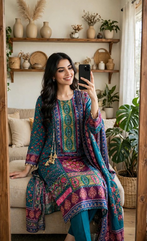 VF D.NO 70 WHOLESALE READYMADE JAPAN SATIN DIGITAL PRINT 3 PCS SUITS FOR EXPORT
