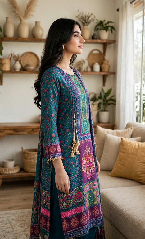 VF D.NO 70 WHOLESALE READYMADE JAPAN SATIN DIGITAL PRINT 3 PCS SUITS FOR EXPORT