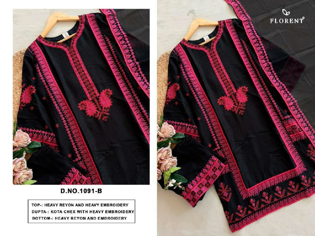 FLORENT D.NO 1091 WHOLESALE READYMADE HEAVY RAYON WIRH WORK CLASSY LOOK 3 PCS SUITS EXPORTER