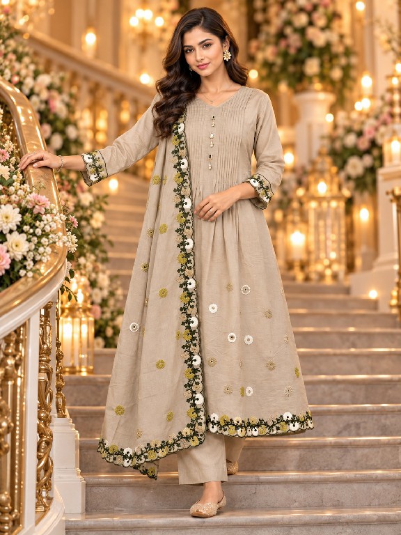 QTNESH FLORENCE WHOLESALE READYMADE MAL CHANDERI ANARKALI STYLE GLAMOURS LOOK 3 PCS SUITS EXPORTER
