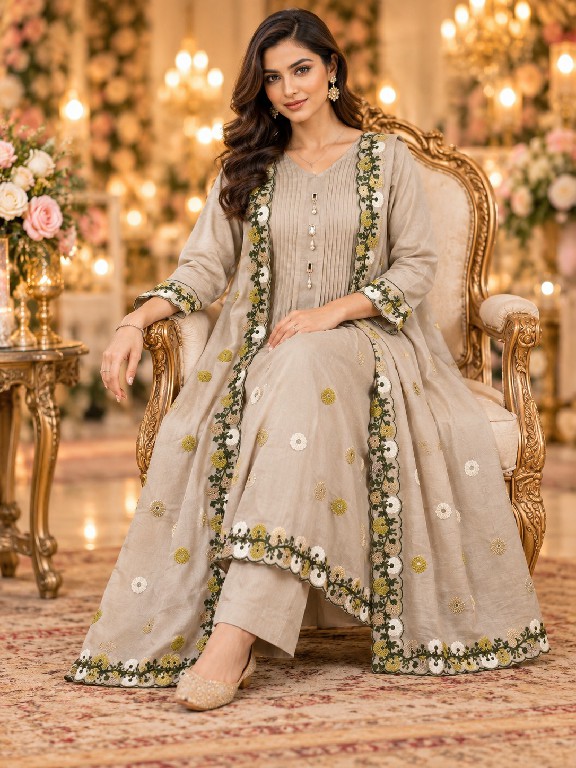 QTNESH FLORENCE WHOLESALE READYMADE MAL CHANDERI ANARKALI STYLE GLAMOURS LOOK 3 PCS SUITS EXPORTER