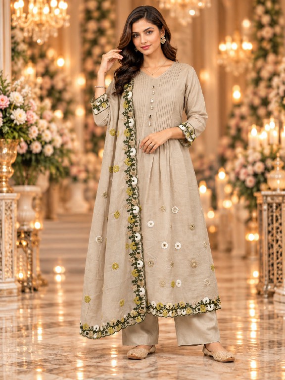 QTNESH FLORENCE WHOLESALE READYMADE MAL CHANDERI ANARKALI STYLE GLAMOURS LOOK 3 PCS SUITS EXPORTER