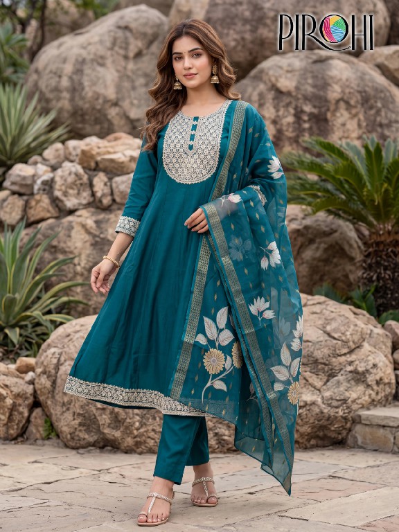 PIROHI ANARKALI WHOLESALE READYMADE VISCOSE VERTICAN ANARKALI STYLE 3 PCS SUITS EXPORTER