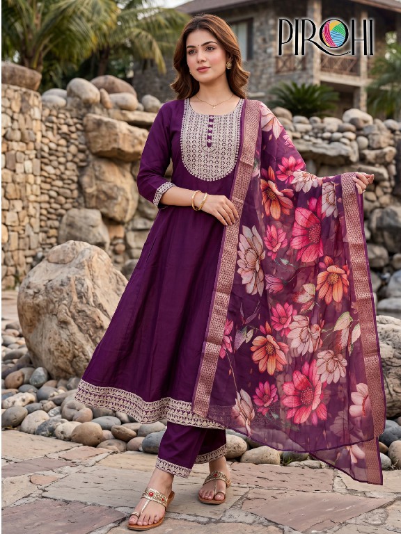 PIROHI ANARKALI WHOLESALE READYMADE VISCOSE VERTICAN ANARKALI STYLE 3 PCS SUITS EXPORTER