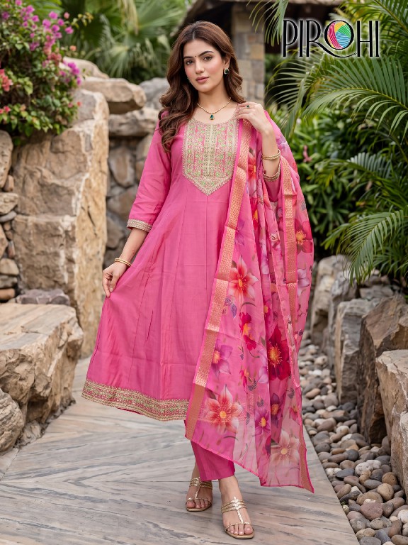 PIROHI ANARKALI WHOLESALE READYMADE VISCOSE VERTICAN ANARKALI STYLE 3 PCS SUITS EXPORTER