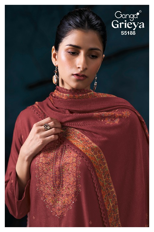 GANGA GRIEYA S5188 WHOLESALE PURE WOOL PASHMINA WINTER WEAR UNSTITCH SALWAR SUITS EXPORTER