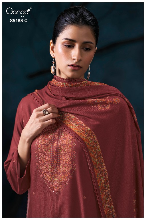 GANGA GRIEYA S5188 WHOLESALE PURE WOOL PASHMINA WINTER WEAR UNSTITCH SALWAR SUITS EXPORTER