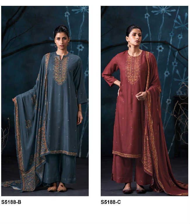 GANGA GRIEYA S5188 WHOLESALE PURE WOOL PASHMINA WINTER WEAR UNSTITCH SALWAR SUITS EXPORTER