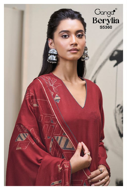 GANGA BERYLIA S5360 WHOLESALE PURE WOOL PASHMINA WINTER CLASSY DESIGN UNSTITCH SALWAR SUITS SUPPLIER