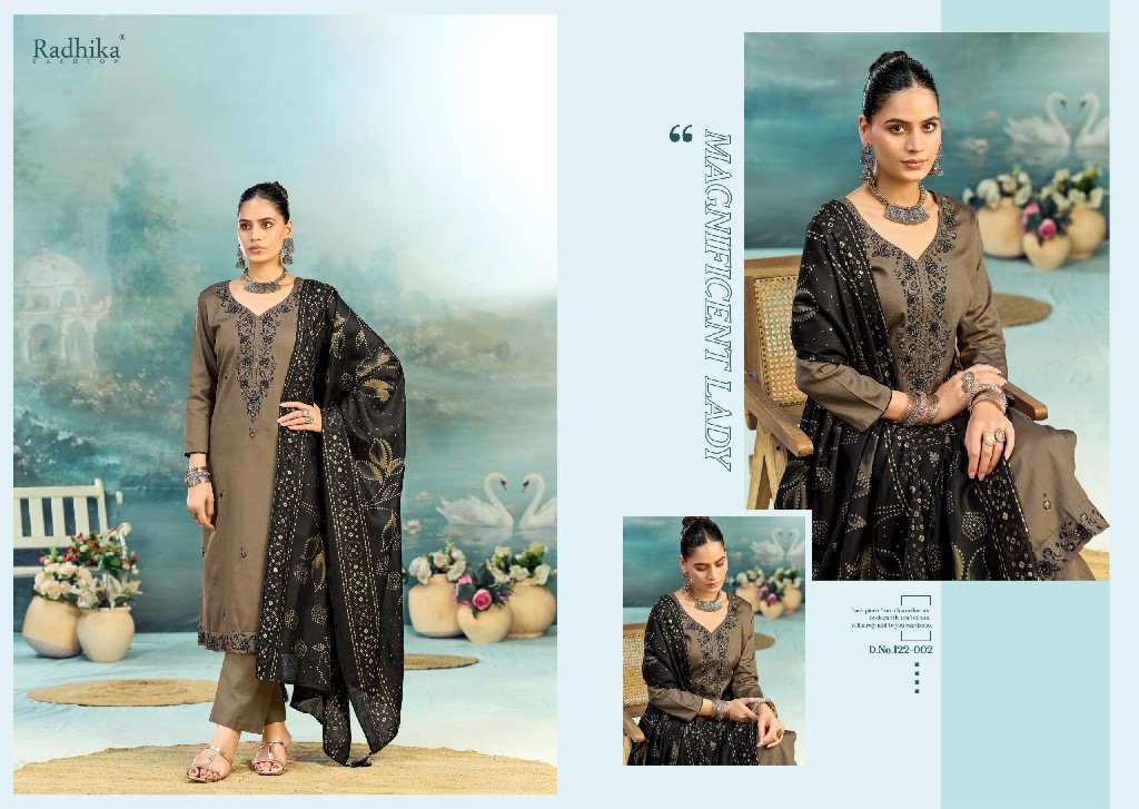 AZARA BY RADHIKA FASHION SHAFINAZ VOL 3 WHOLESALE HEAVY ZAM COTTON WITH WORK UNSTITCH SALWAR SUITS SUPPLIER