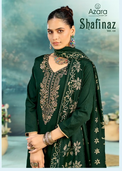 AZARA BY RADHIKA FASHION SHAFINAZ VOL 3 WHOLESALE HEAVY ZAM COTTON WITH WORK UNSTITCH SALWAR SUITS SUPPLIER