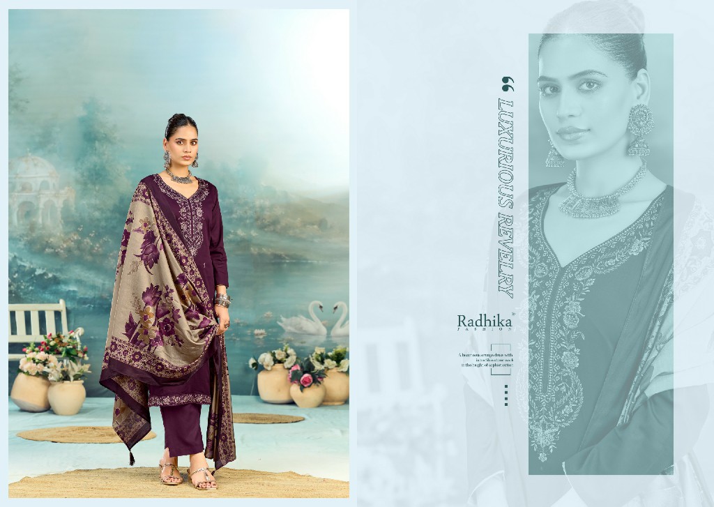 AZARA BY RADHIKA FASHION SHAFINAZ VOL 3 WHOLESALE HEAVY ZAM COTTON WITH WORK UNSTITCH SALWAR SUITS SUPPLIER