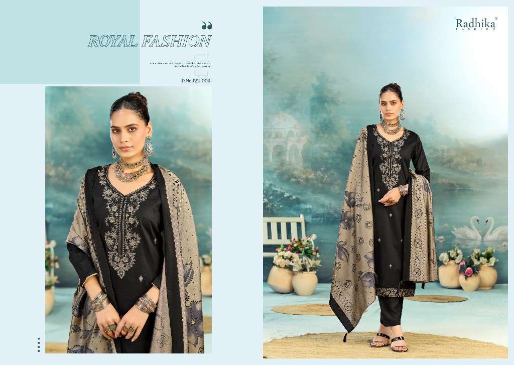 AZARA BY RADHIKA FASHION SHAFINAZ VOL 3 WHOLESALE HEAVY ZAM COTTON WITH WORK UNSTITCH SALWAR SUITS SUPPLIER