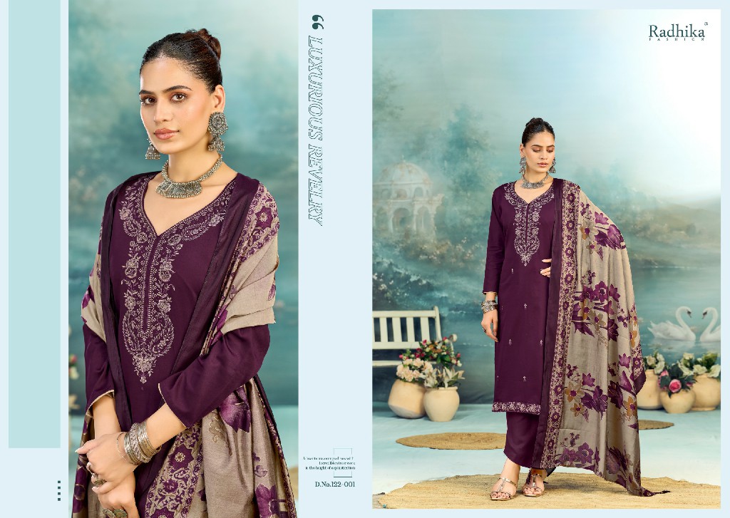 AZARA BY RADHIKA FASHION SHAFINAZ VOL 3 WHOLESALE HEAVY ZAM COTTON WITH WORK UNSTITCH SALWAR SUITS SUPPLIER