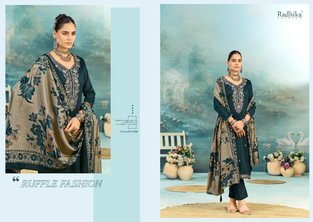 AZARA BY RADHIKA FASHION SHAFINAZ VOL 3 WHOLESALE HEAVY ZAM COTTON WITH WORK UNSTITCH SALWAR SUITS SUPPLIER