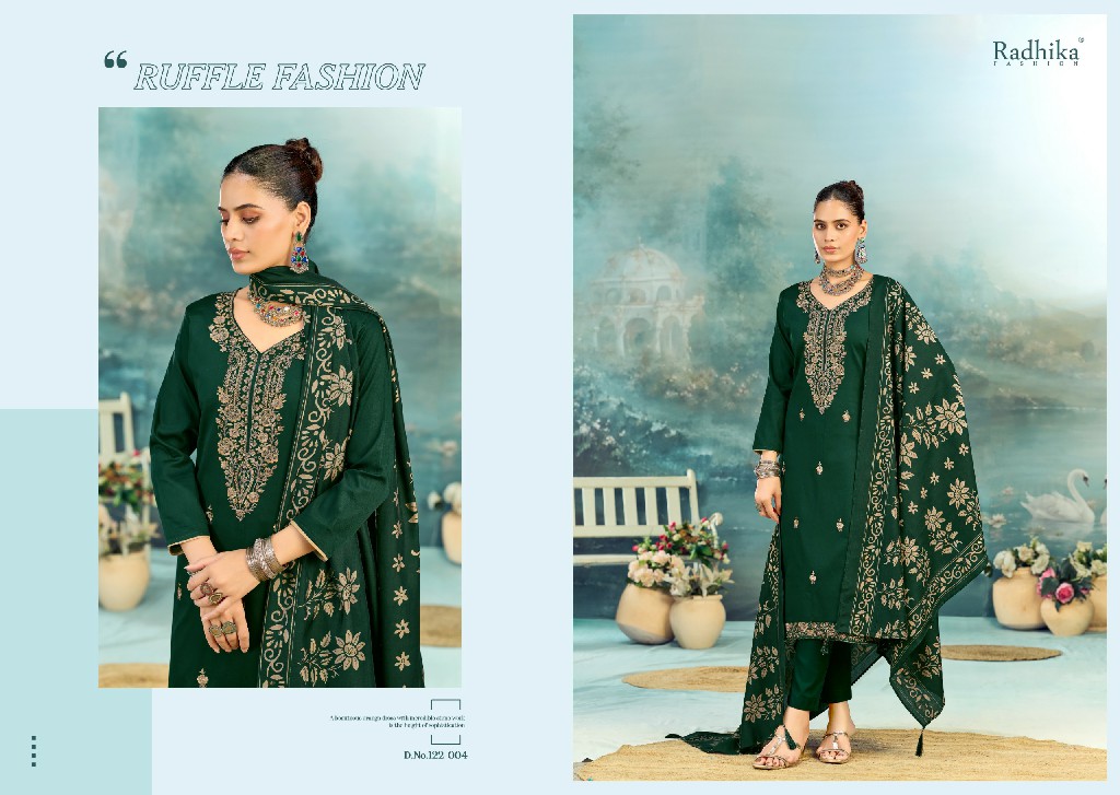 AZARA BY RADHIKA FASHION SHAFINAZ VOL 3 WHOLESALE HEAVY ZAM COTTON WITH WORK UNSTITCH SALWAR SUITS SUPPLIER