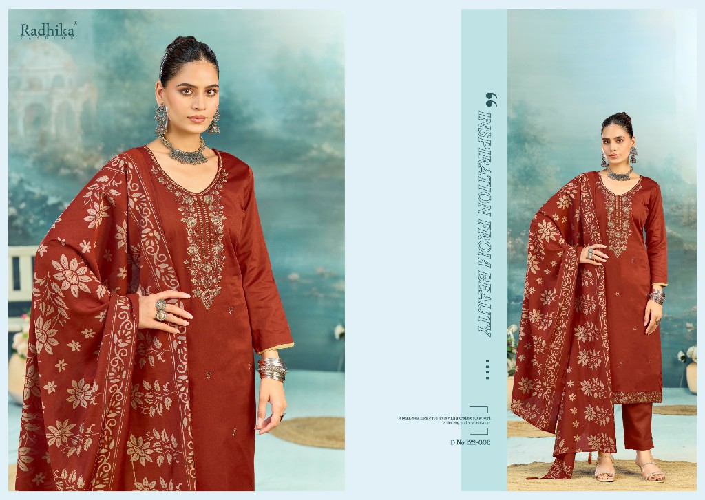 AZARA BY RADHIKA FASHION SHAFINAZ VOL 3 WHOLESALE HEAVY ZAM COTTON WITH WORK UNSTITCH SALWAR SUITS SUPPLIER