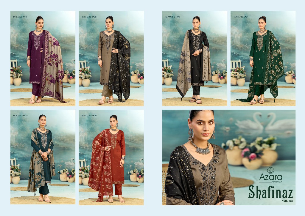 AZARA BY RADHIKA FASHION SHAFINAZ VOL 3 WHOLESALE HEAVY ZAM COTTON WITH WORK UNSTITCH SALWAR SUITS SUPPLIER