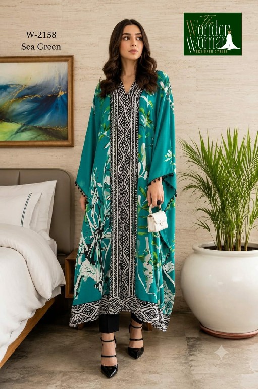 WONDER WOMAN D.NO 2158 WHOLESALE READYMADE IMPORTED SOFT COMFORT WEAR LONG KAFTAN KURTI WITH PANT COMBO FOR EXPORT