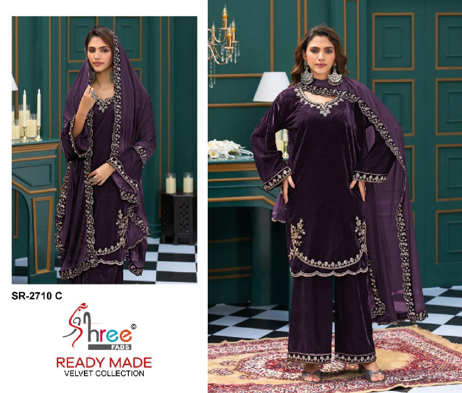 SHREE FABS R-2710 WHOLESALE READYMADE VELVET BEATS WORK WINTER WEAR 3 PCS SUITS SUPPLIER