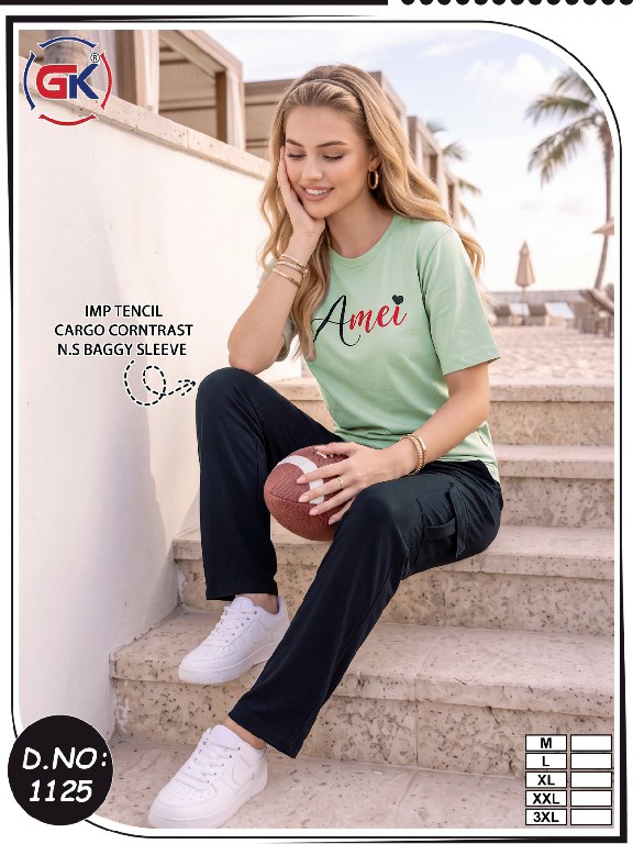 GK D.NO 1125 WHOLESALE READYMADE TENCIL T SHIRT WITH CARGO PANT FOR WOMEN ONLINE