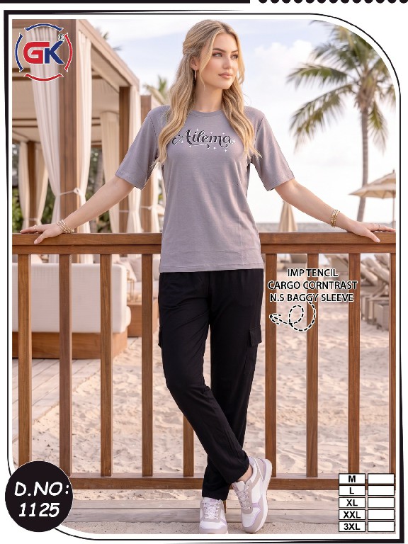 GK D.NO 1125 WHOLESALE READYMADE TENCIL T SHIRT WITH CARGO PANT FOR WOMEN ONLINE